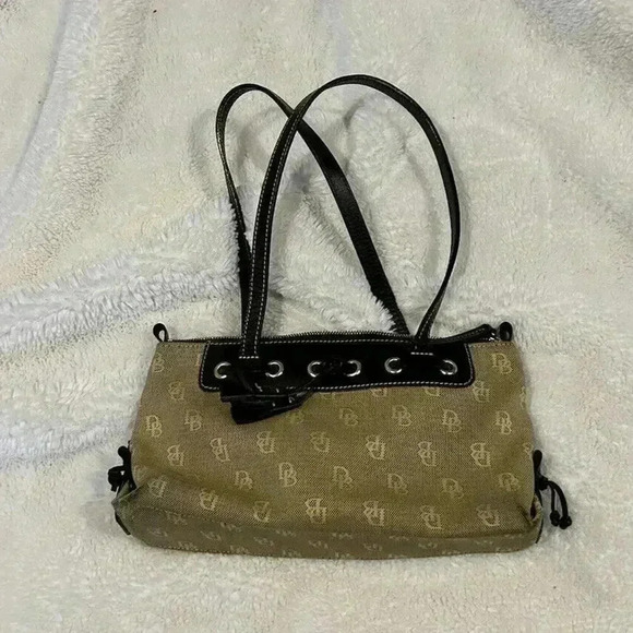 Dooney & Bourke Handbags - Dooney and Bourke‎ Signature Canvas Leather Purse Vintage DB Brown Shoulder Bag